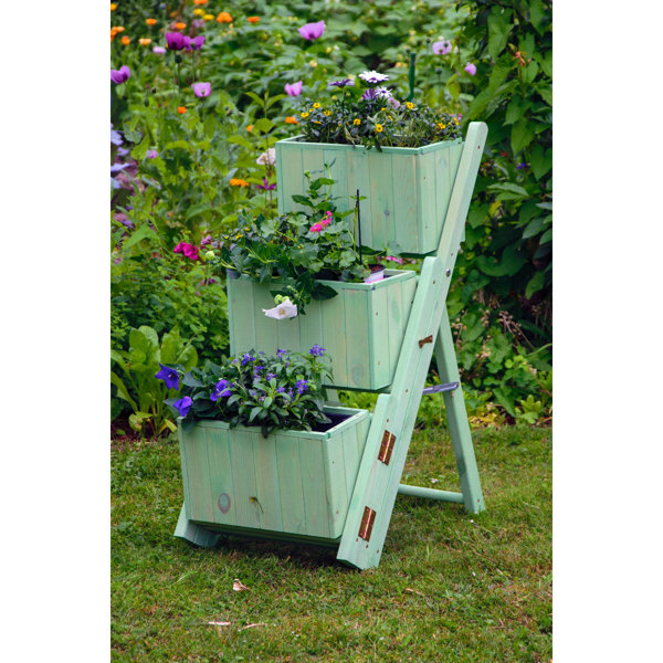 Dakota Fields Three step wooden planting ladder, flower boxes
